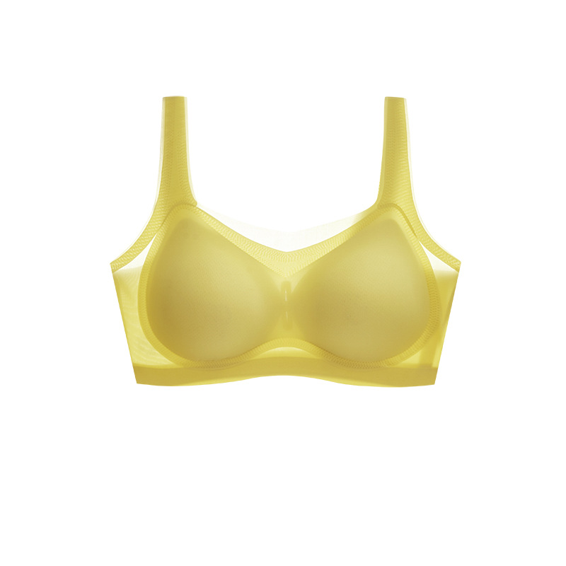 Taza fija delgada de verano, ropa interior sin costuras de seda de hielo para mujer, sueño sin anillo de acero, pechos grandes, sujetador cómodo estilo chaleco pequeño