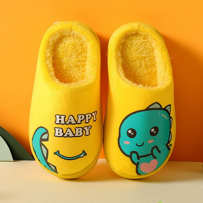 Детские нескользящие домашних тапочки, плюшевые мультяшные динозавры и мотивы, размеры 24–36