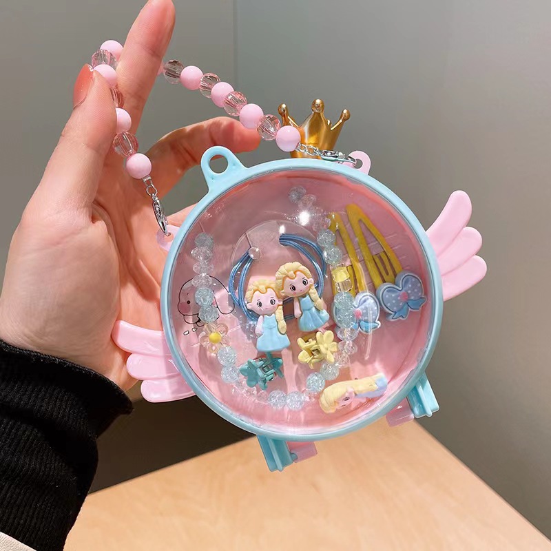 兒童頭飾生日手提禮盒卡通髮夾發卡可愛公主女童項鍊頭繩天使翅膀