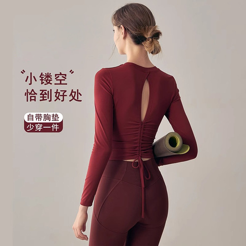 Cross-border sports top with chest pad yoga dress for women, beautiful back fitness clothing for weight loss, long sleeve Pilates dress, new winter version