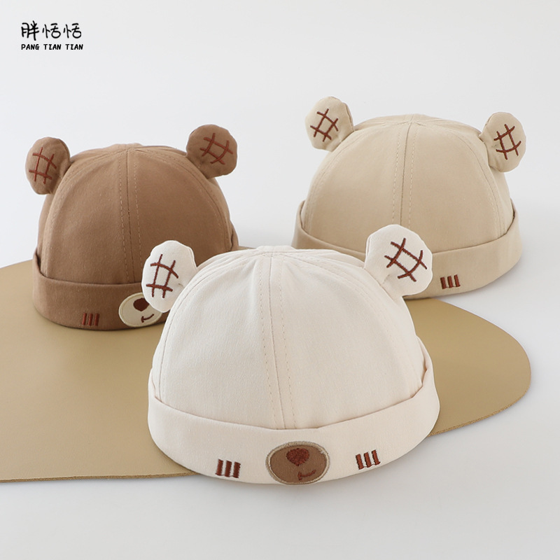 Sombrero para bebés primavera y otoño estilo coreano lindo oso algodón sombrero de primavera delgado bebé sombrero de piel de melón universal