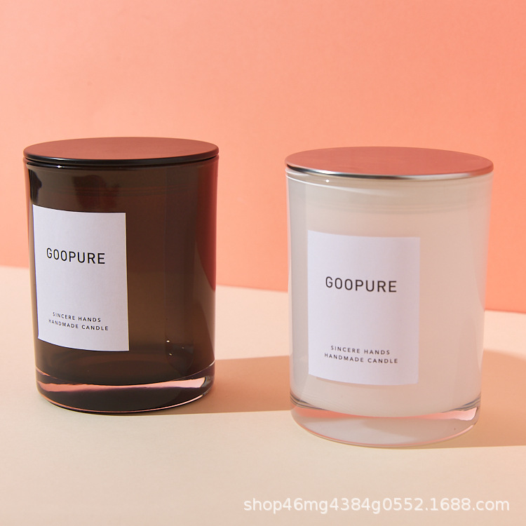 Vela de aromaterapia de vidrio transfronterizo 320ml Vela para el hogar transparente en blanco y negro Vela de vidrio con tapa Candelero de lujo ligero