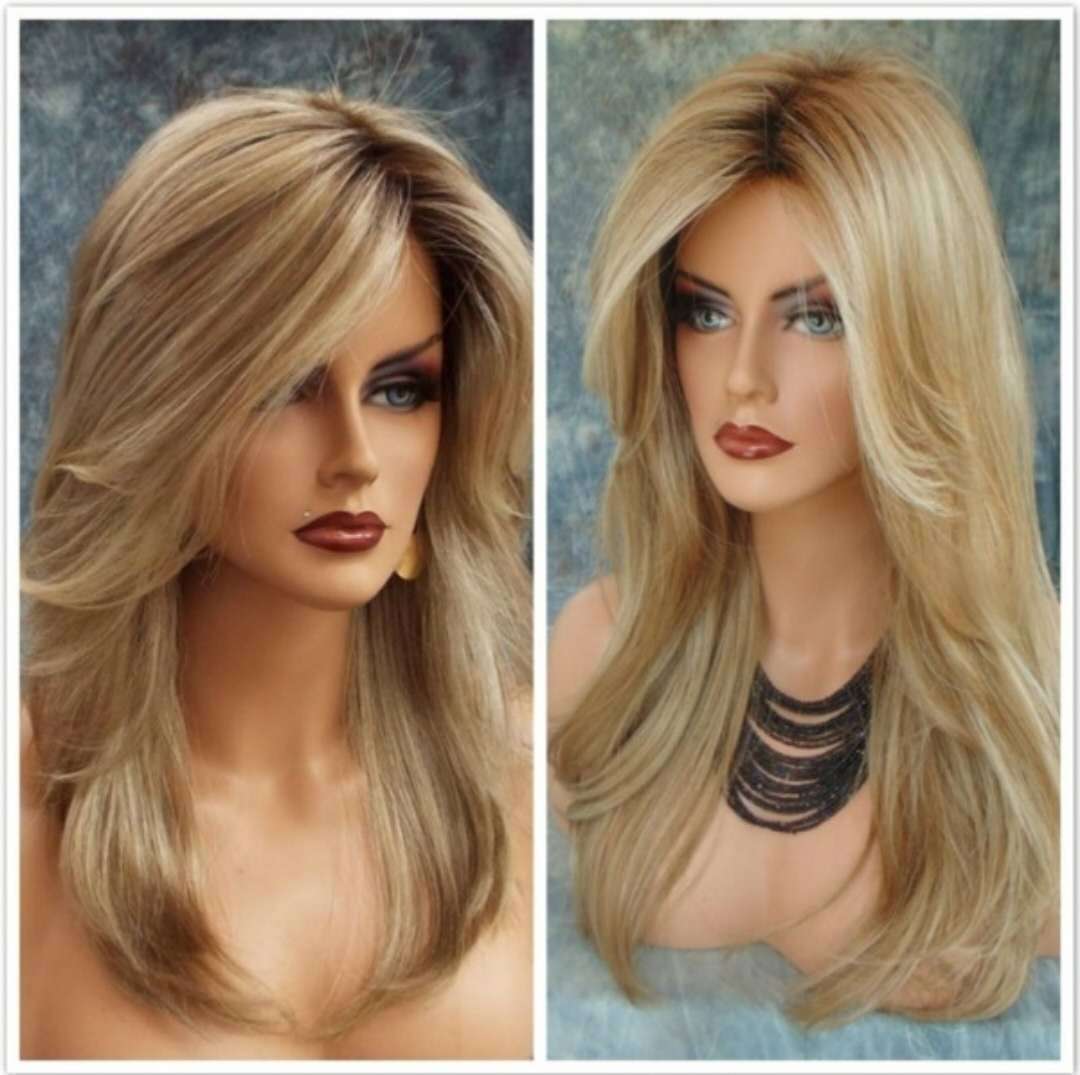 Transfronterizo europeo y americano nueva moda damas cabello de fibra química wig dorado dorado seda de alta temperatura fibra química gran onda peluca