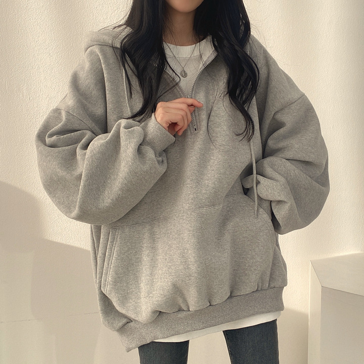 クロスボーダー卸売外国貿易トレンディなブランドプルオーバージッパーフード付きスウェットシャツ女性用インロング韓国学生ゆったり春秋冬|undefined