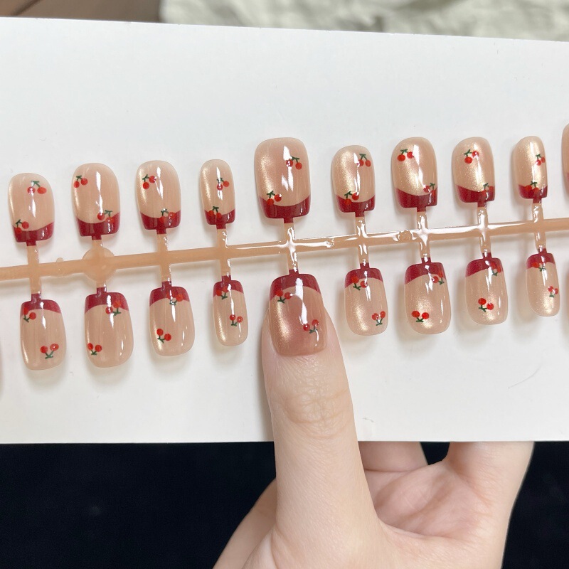 [Kai Xin] Creative Cat Eye Wearable Nails Spring and Summer Popular French Cherry Handmade Manicure Nails Factory Direct Hair