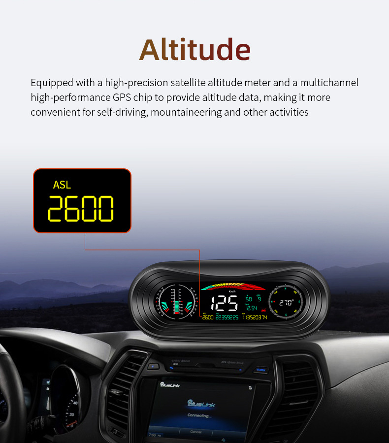 Car Portable Instrument Hud Head-Up Display Color Screen Car-Mounted Hud Portable High-Definition Off-Road Level and Slope Meter
