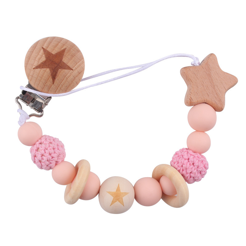 Nuevos productos infantiles de haya Júpiter estrella agujero redondo clips bebés creativos tetas cadena de silicona mordida juguetes a prueba de la cadena