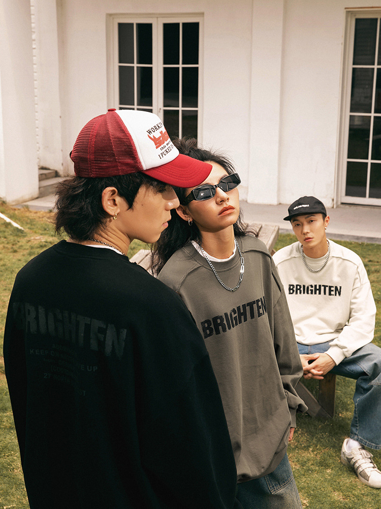 Sudadera estilo americano con estampado de letras rotas, versión primavera, corte holgado, diseño vintage con bordes deshilachados, chaqueta de marca moderna para parejas q