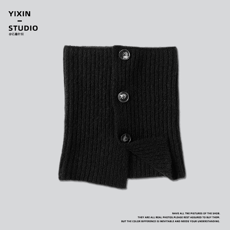 韩国复古保暖针织毛线纽扣围脖女时尚百搭开叉脖套防寒护颈披肩