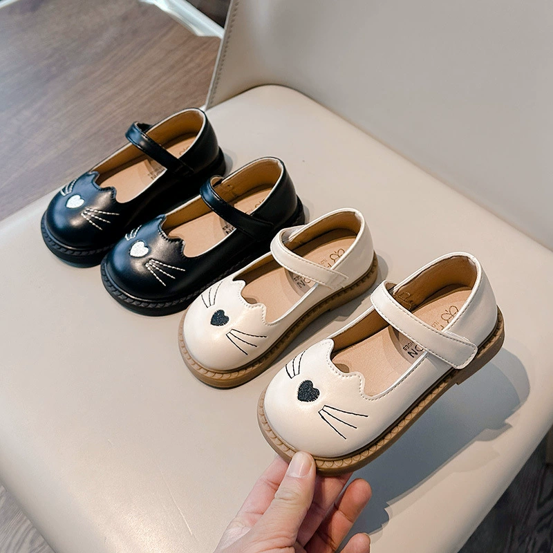 Children's cartoon shoes for princess for leather shoes, Korean style, soft sole