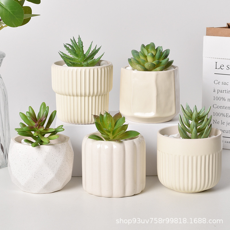 Macetas de cerámica, macetas circulares creativas para suculentas, macetas simples para suculentas, adornos de escritorio, macetas transfronterizas de Amazon, cerámica