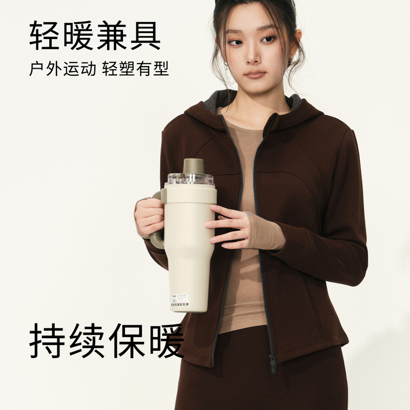 Lai cotton fleece-lined warm sports jacket for women, full-zip slim-fit hooded sweatshirt, yoga wear, autumn and winter top, jogging suit Lai cotton fleece-lined warm sports jacket for women, full-zip slim-fit hooded sweatshirt, yoga wear, autumn and winter top, jogging suit
