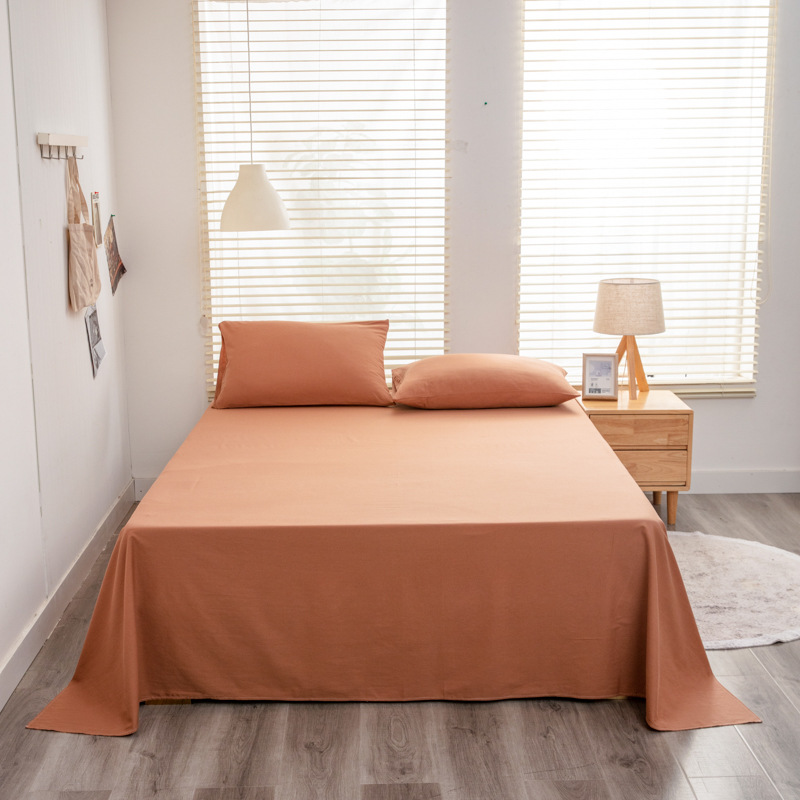 Sábanas de estilo japonés de algodón sólido de color sólido, sábanas de agua de lavado de piel, sábanas de cama de algodón sólido desnudo para dormir se pueden personalizar como una sola pieza de sábanas de grado madre e infante.