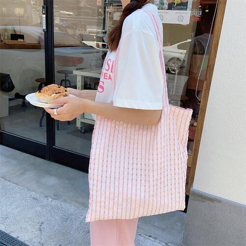 Summer New Fairy Bag Yellow Polka Dot Grid Single Strap Bag Japanese Style Fresh Student Fabric Bag Slim