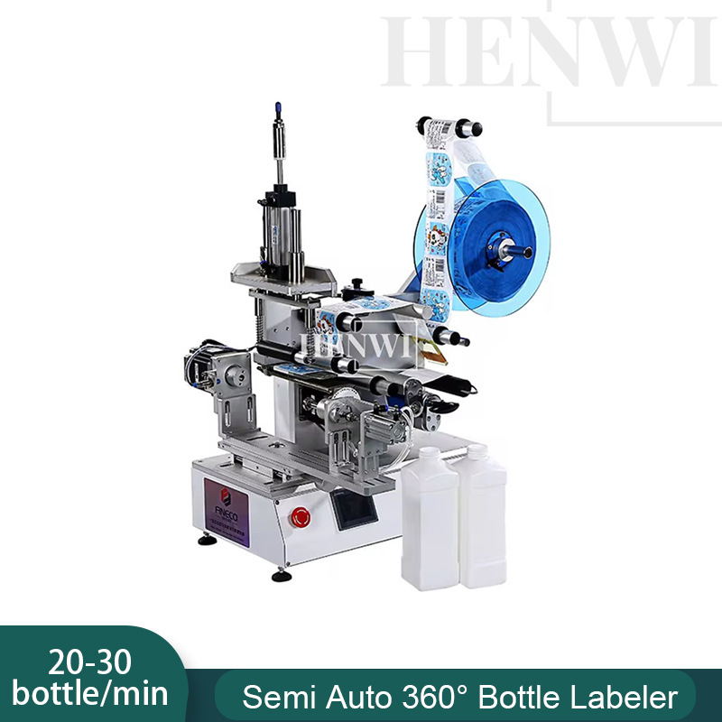 半自动360°方瓶贴标机多功能桌面式洗发水沐浴露零食罐果汁饮料