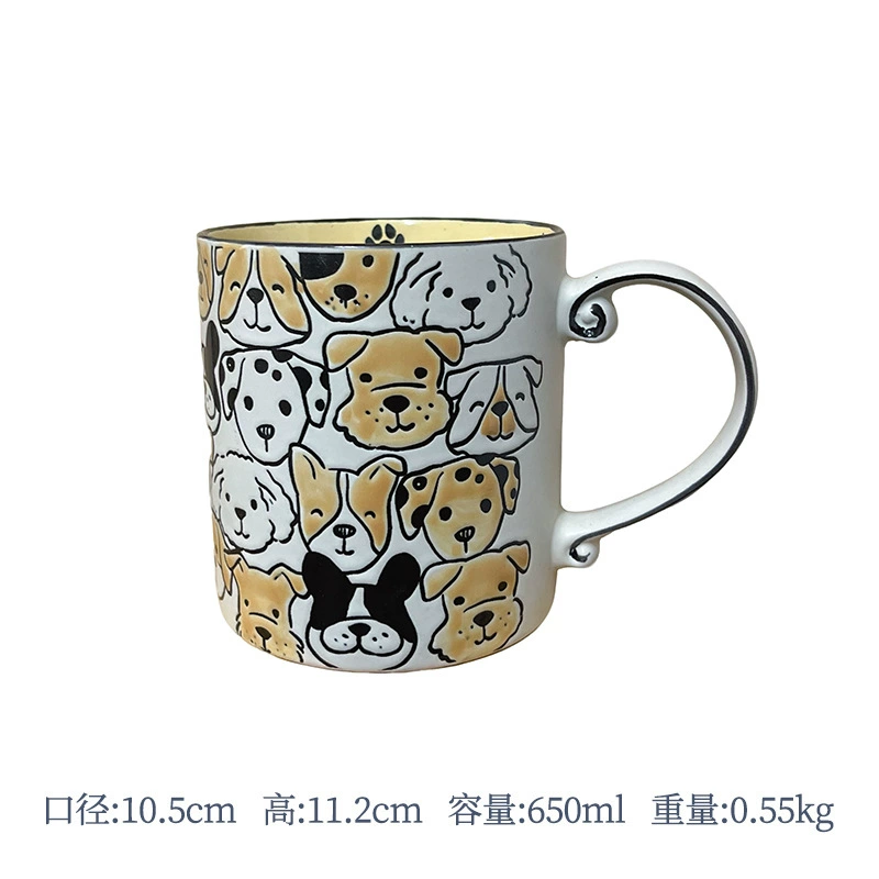 Ceramic mug hand-painted underglaze cat design, cute breakfast cup, microwave-safe