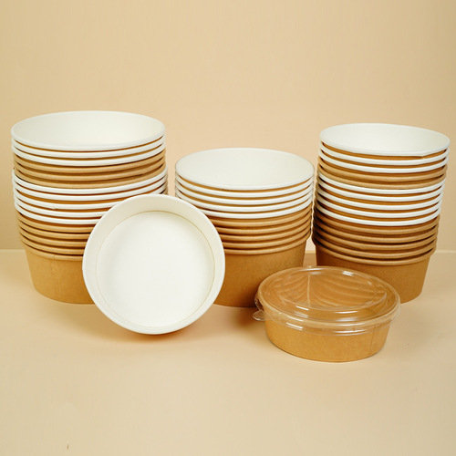 Paper bowl wholesale in bulk cowhide-style paper lunch box takeout round light food salad bowl fried rice packing rice box
