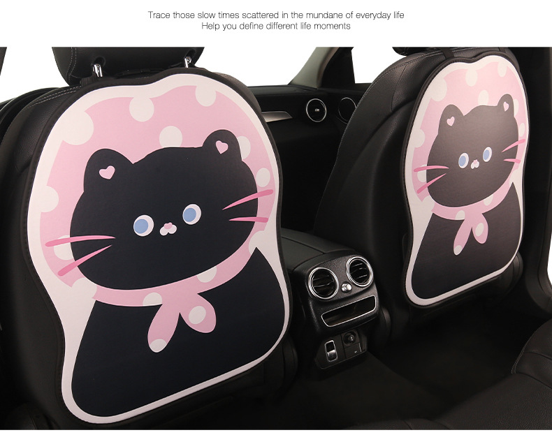 Black Cat Lady Cute Cartoon Chair Back Anti-Kick Pad Car Seat Back Anti-Stain Pad Long and Short Two Styles