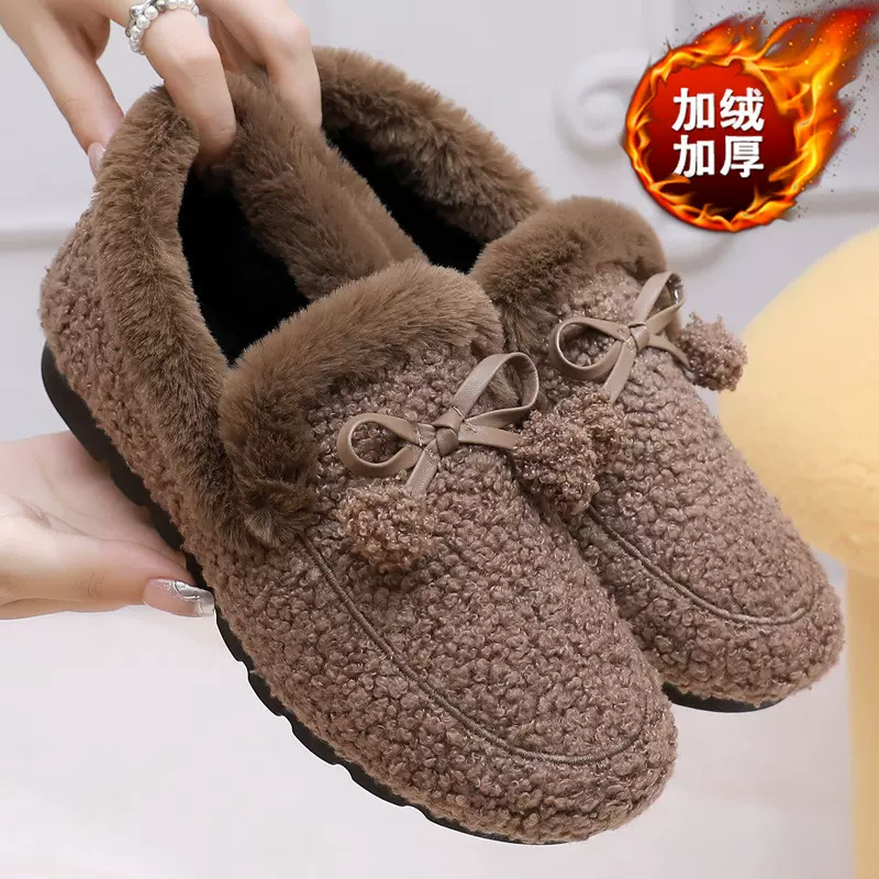 冬季外穿一件代发保暖加绒女鞋一脚蹬棉鞋时尚百搭豆豆鞋网红直播