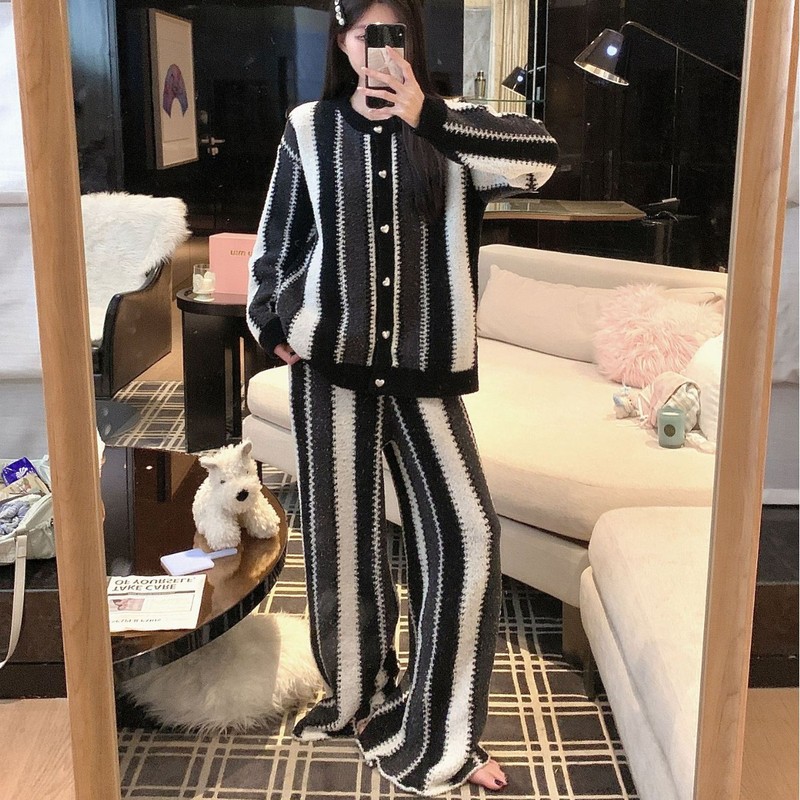 欧美风冬季半边绒睡衣宽松圆领开衫简约炸街软糯加厚慵懒家居服|undefined