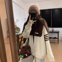 韩版棒球服慵懒风毛衣外套女秋冬季新款加厚宽松休闲针织开衫上衣