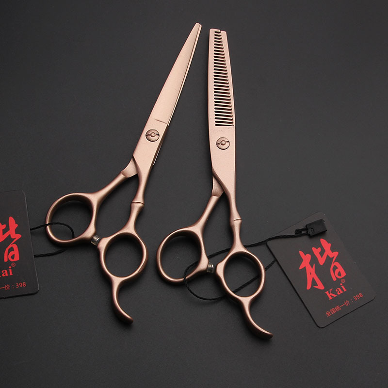 玫瑰金色竹节款理发剪刀 6寸平剪牙剪发型师美发剪刀