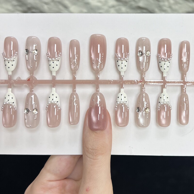 French-Style Butterfly Rhinestone 3D Polka Dot Floral Black and White Edge French Retro Playful Cat-Eye Nail Stickers