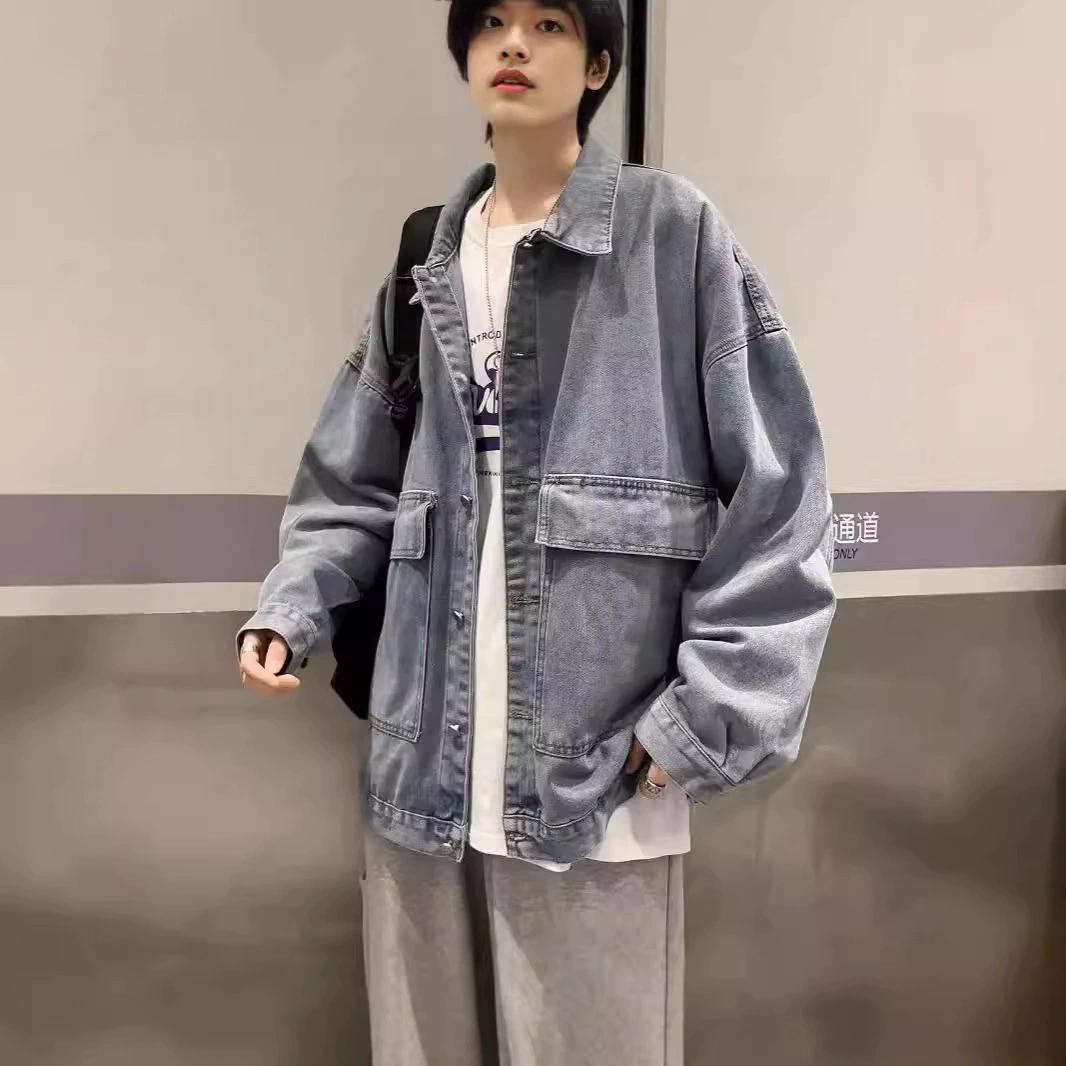 Джинсовая куртка в стиле High Street, свободного кроя, в гонконгском стиле, с большими карманами, рабочая куртка, осень-зима 2026, корейская версия, модная, универсальная.