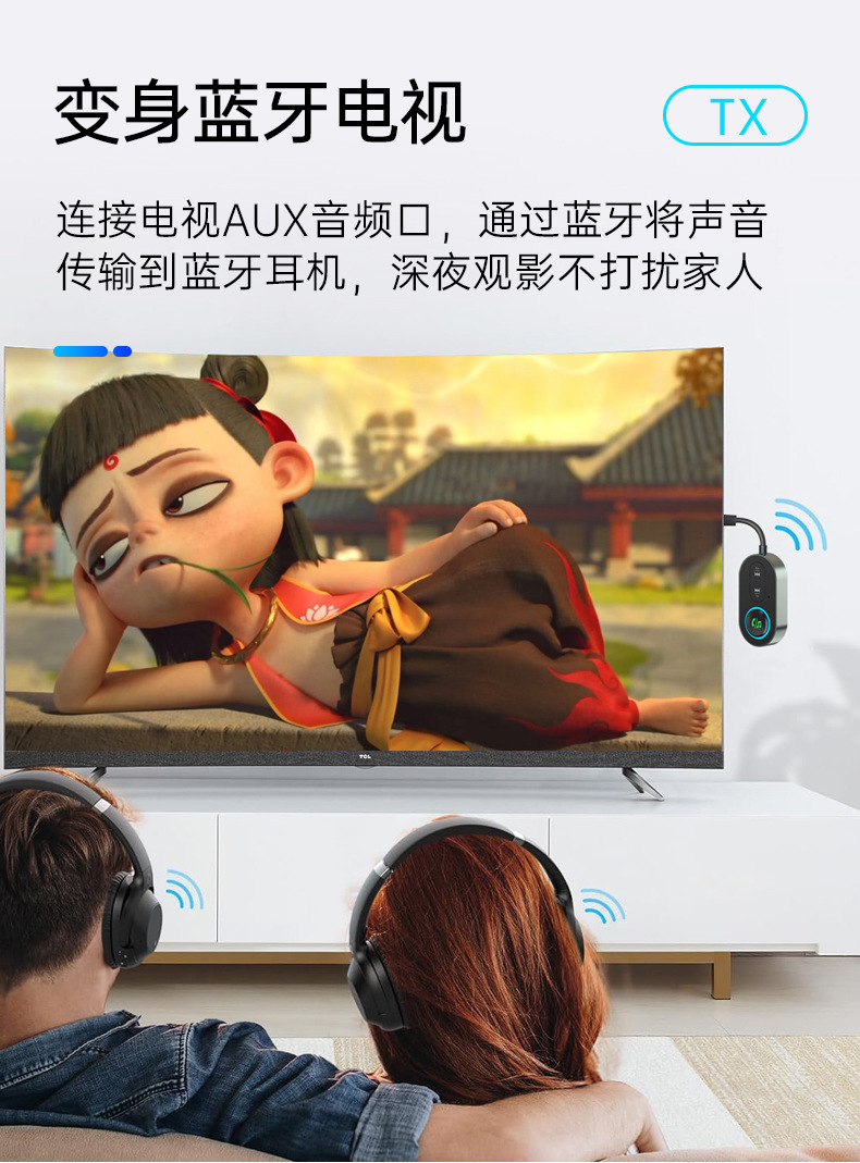 New Bluetooth Receiver and Transmitter 2-in-1 GT86 with Cable for Car AUX, Airplane, TV, Wireless Transmission 1-to-2