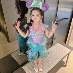 Foreign trade children's clothing female mermaid princess dress 2023 spring and summer new style girls holiday dress sequined colorful long skirt
