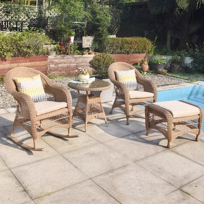 Mesas y sillas al aire libre patio jardín villa balcón al aire libre mecedora ratán casual combinación de sillas de ratán muebles de terraza al aire libre