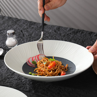 Ceramic Hotel Plate Kiln Glaze Colorful Soup Bowl Restaurant Canteen Salad Bowl Wide Edge Flat Plate Food Grade