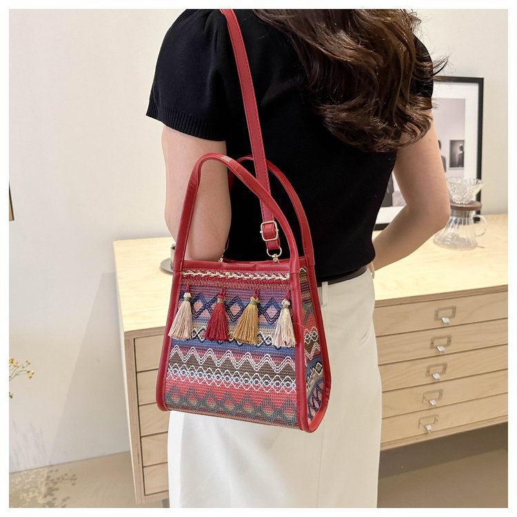 Shangxin estilo nacional bolso portátil de verano 2024 nuevo bolso de borda retro bolso de hombro de moda