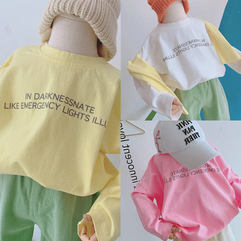 Children's base shirt for boys, long-sleeved T-shirt for girls, pure cotton autumn clothing, autumn clothes, children's clothing, candy-colored top, trendy