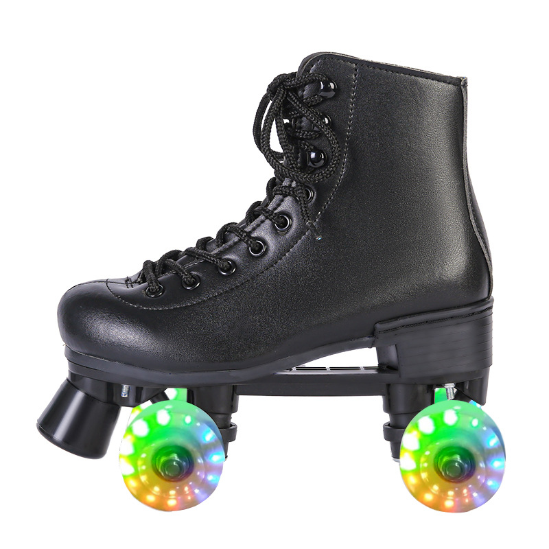 Patines de doble fila patines hebilla con patinaje de velocidad negro universal doble rueda con ruedas polea de cuatro ruedas patines brillantes