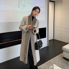 高品質LP輸入ミンク毛襟両面カシミヤコート長型高級毛コート優雅気質女