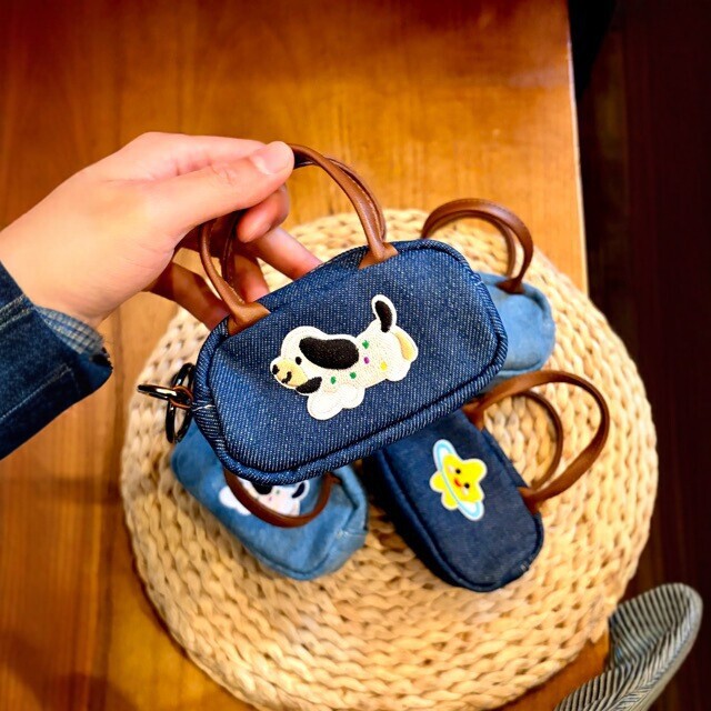 Denim Fabric Small Bag, Cute Cartoon Keychain, Women's Mini Handbag, Fashionable and Versatile Portable Coin Purse Denim Fabric Small Bag, Cute Cartoon Keychain, Women's Mini Handbag, Fashionable and Versatile Portable Coin Purse