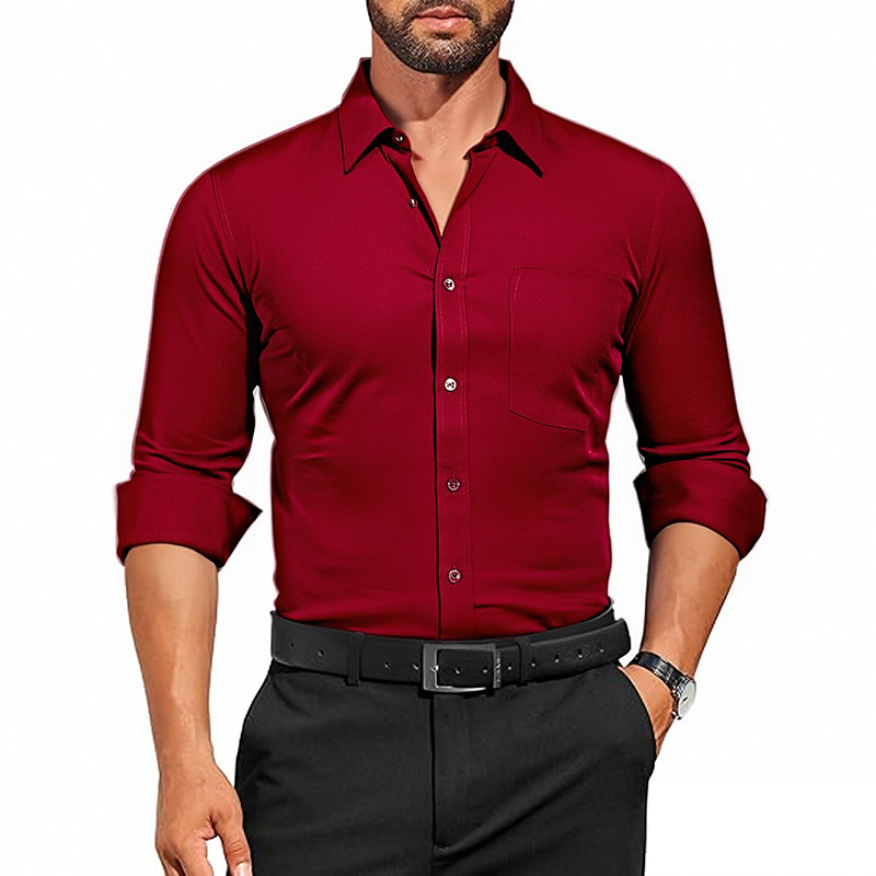 Camisa blanca de manga larga para hombre de primavera delgada de Amazon, transpirable elástico y antiarrugas, top profesional de negocios de color sólido para hombre