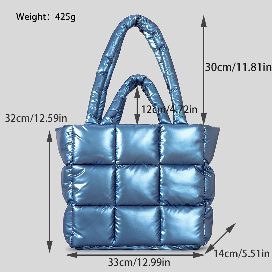 Women's Bags All Match Quilted Checkered Tote Bag For Women In Winter Soft Puff Shoulder Bag Nylon Large Capacity Cloud Bag_voghion.com