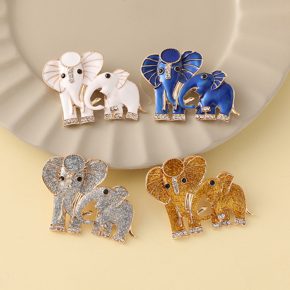 2024 New European and American Cross-border Fashion Creative Design Enamel Diamond-encrusted Elephant Brooch Coat Oil Dropping Decorative Accessories