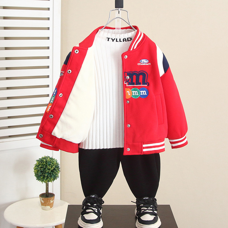 6526 niño rufián guapo motocicleta uniforme de béisbol más chaqueta de terciopelo 2025 otoño e invierno nuevo estilo chaqueta gruesa para niños top