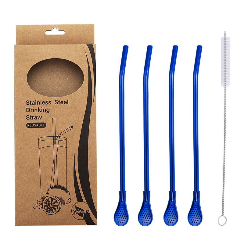 304 cuchara de paja de filtro de acero inoxidable cuchara de té perfumada vajilla cuchara de agitación de paja de bebida chapada en titanio