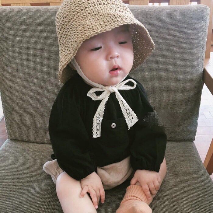 Ins Summer Baby Children's Grass Hat Korean Girl Baby Sunshade Sun Protection Parent-Child Boy Child Fisherman Hat Beach
