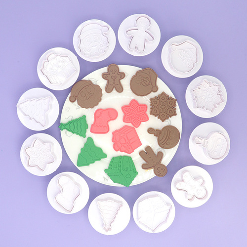 Kulaite decorative white plastic mold opp Christmas cookie mold baking four-piece set Christmas spring mold