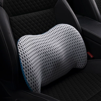 Amazon car seat cushion, car | Waist support - light-gray-grid-with-sky-blue-accents-derong-model
