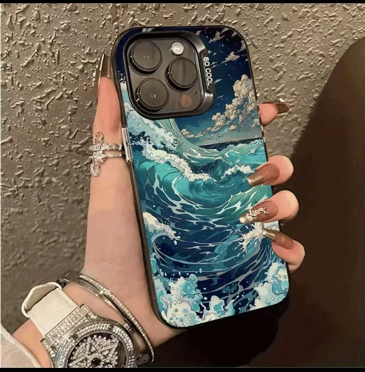 Las olas avanzadas son adecuadas para la carcasa del teléfono móvil Apple 16Promax, carcasa de gas personalizada iPhone15/14/13 Europa y América 12