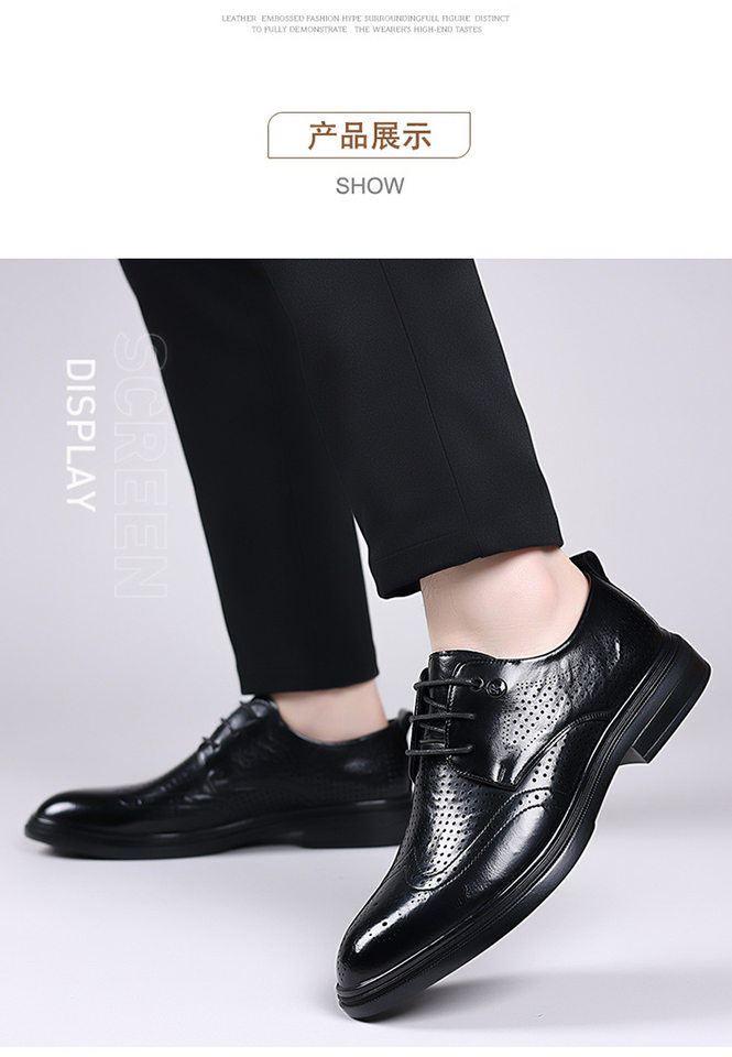 Giày sandal da nam kiểu Brogue khoét lỗ thoáng khí cỡ lớn — Kiểu khoét rỗng màu nâu, Màu nâu, dùng được bốn mùa, Mẫu đen bốn mùa, Kiểu khoét rỗng màu đen chi tiết 19
