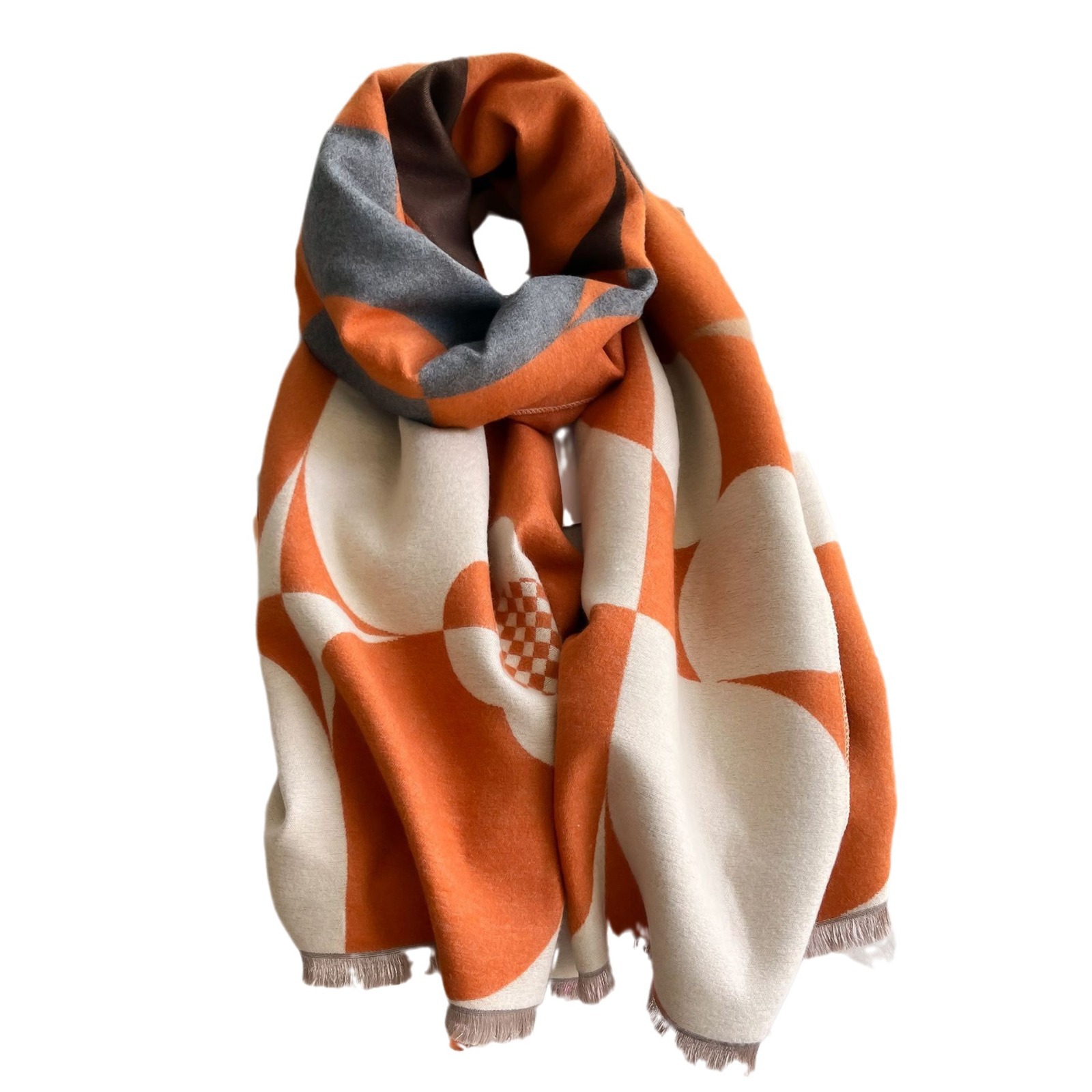 2024 moda europea y americana elegante bufandas de cachemira nuevo bufandas de doble cara invierno cálido de cuatro hojas de tela de flor chal