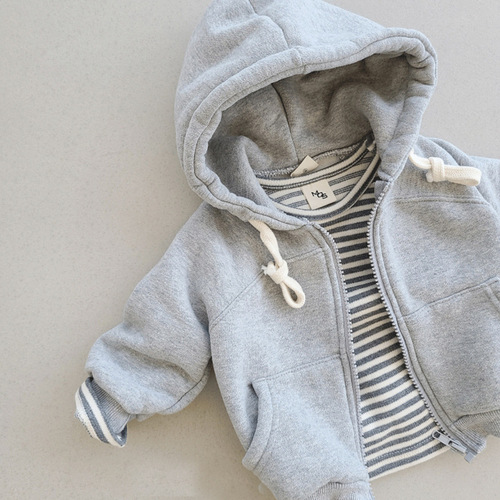 Korean version of ins children's clothing baby spring and autumn clothing baby boys and girls hooded sweatshirt cardigan coat zipper shirt