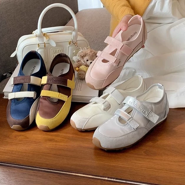 Кожа версия ~ Мягкая подошва двойная липучка балет спортивный стиль